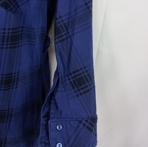 2/$30 AMERICAN RAG Studded Blue & Black Plaid Western Button Down Tunic (#1,287) - Picture 2 of 11